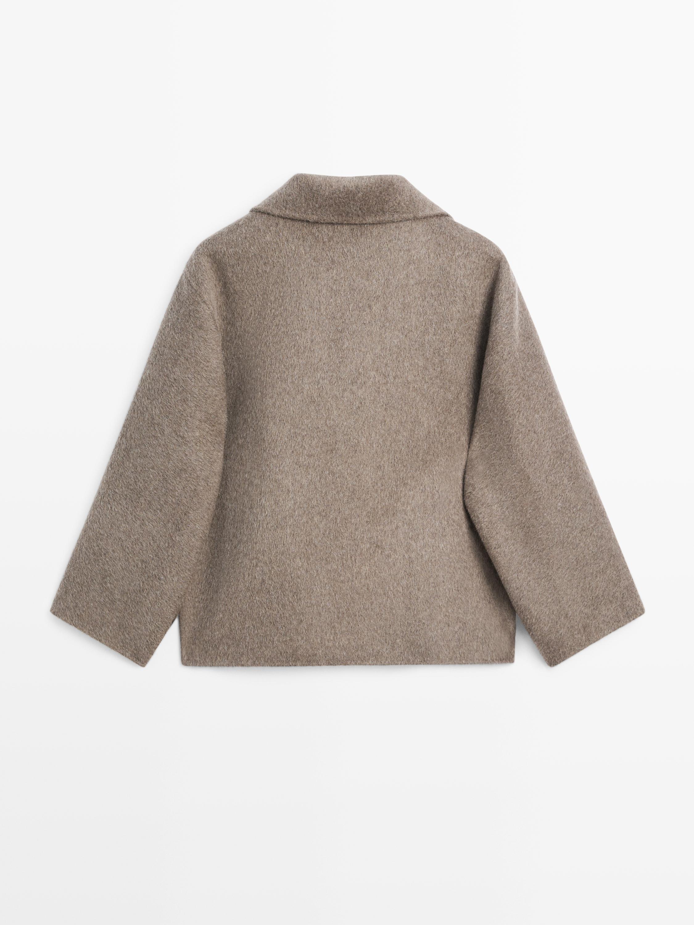 Mid-length wool blend coat with high neck